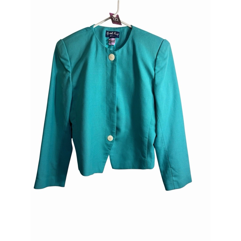 sweet suit womens blue long sleeve blazer jacket button up size petite 10